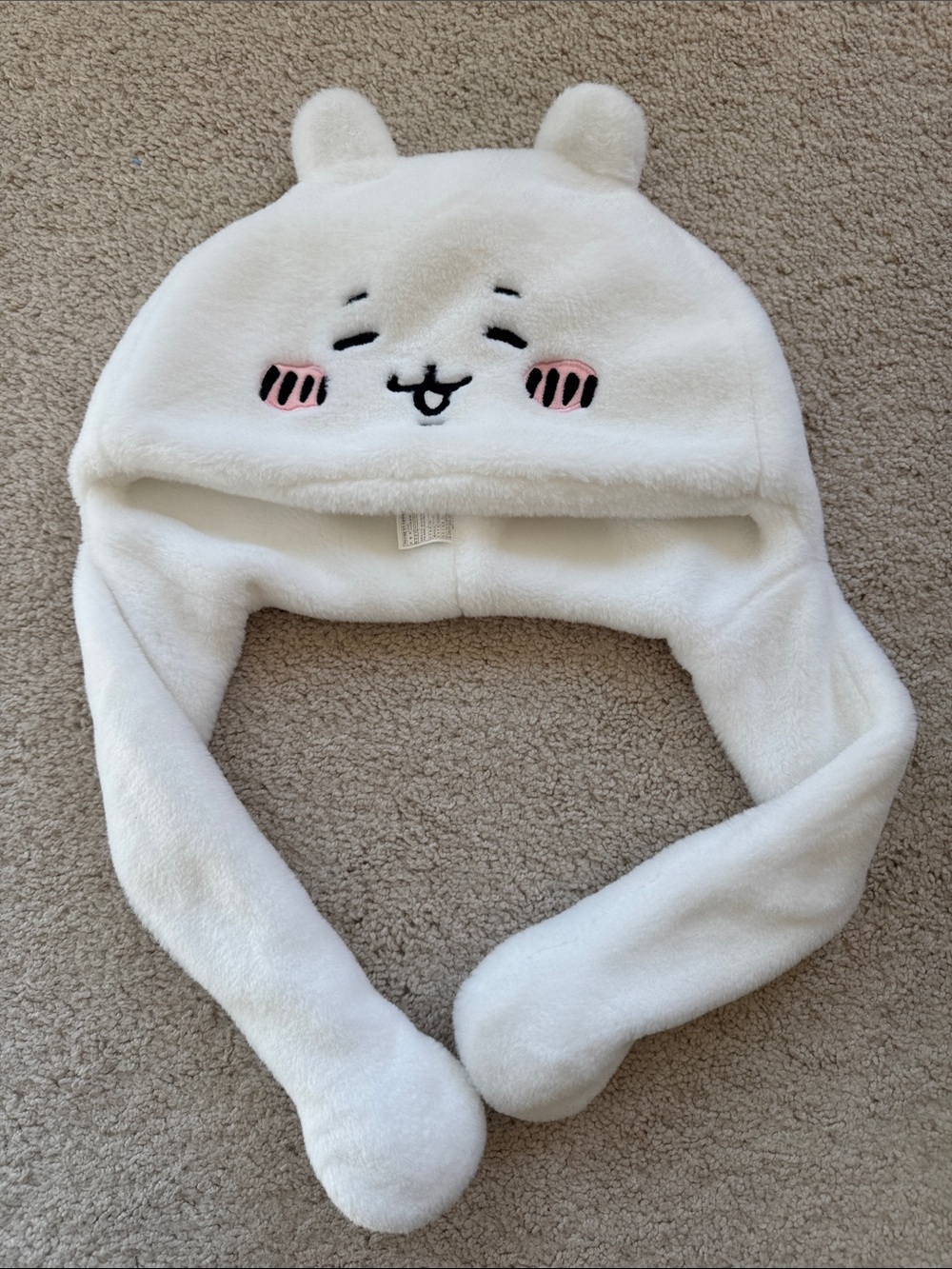 Cute Plush Chikawa Hat with Pink Cheeks